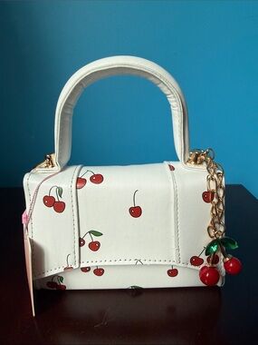 Cream with Cherry Print Top-Handle Bag